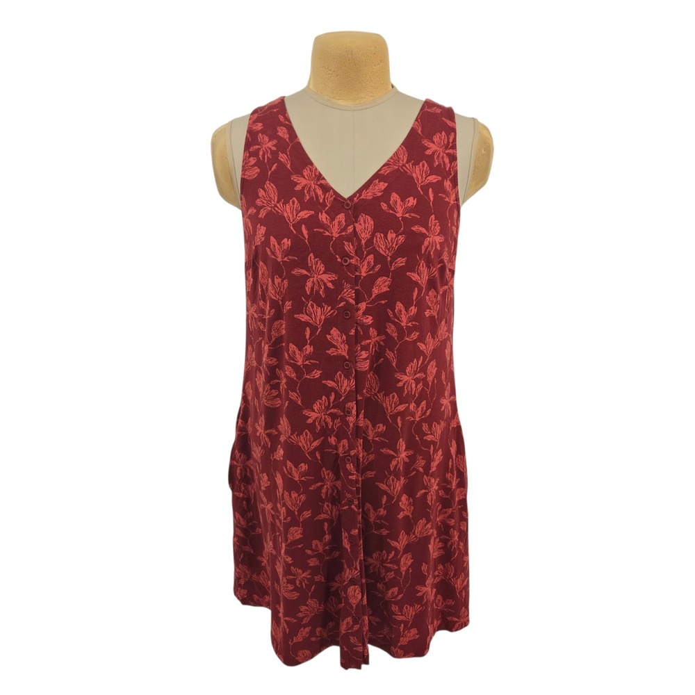 Garnet‎ Hill Dress Womens Large Red Floral Button Front Sleeveless Tencel Casual